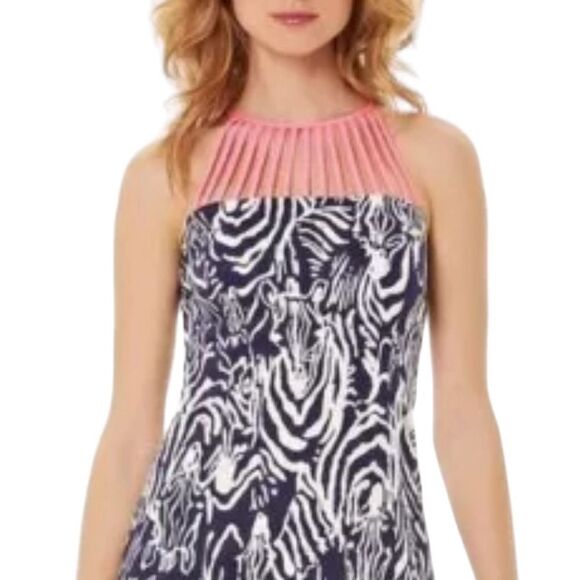 Lilly Pulitzer Strappy Shift Bright Navy Entourage Zebra Print Shift Dress Sz 6 - Picture 9 of 13